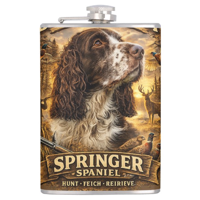 English Springer Spaniel Jagdhund Flachmann (Vorderseite)