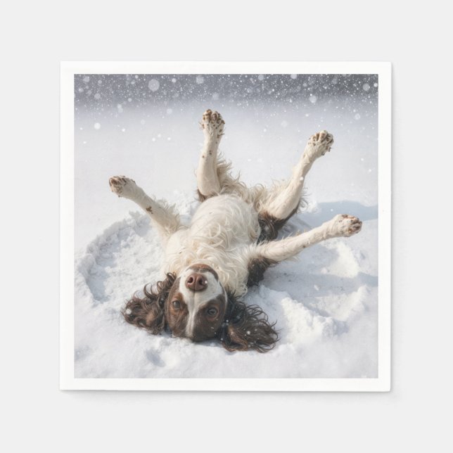 English Springer Spaniel Making a Snow Angel Serviette (Vorderseite)