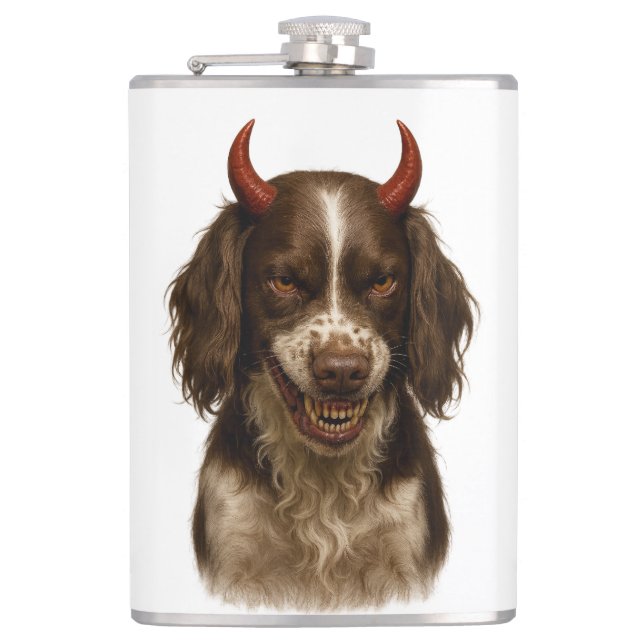 English Springer Spaniel naughty Devil Hip Flask Flachmann (Vorderseite)