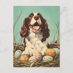 English Springer Spaniel Ostern im Vintage-Stil Postkarte