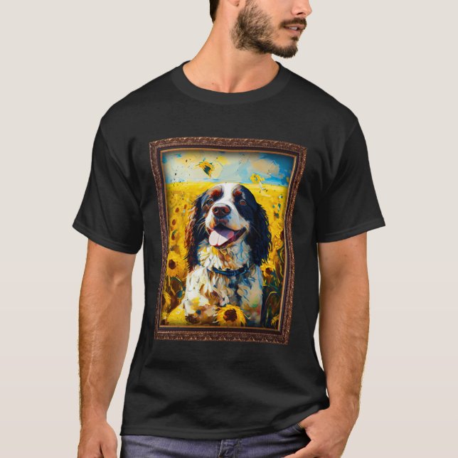 English Springer Spaniel Painting Sunflower Flower T-Shirt (Vorderseite)