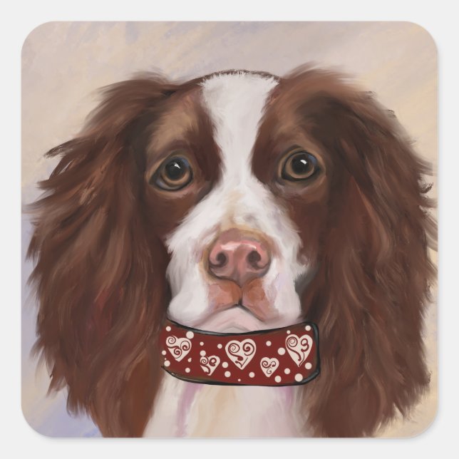 ENGLISH SPRINGER SPANIEL QUADRATISCHER AUFKLEBER (Vorderseite)