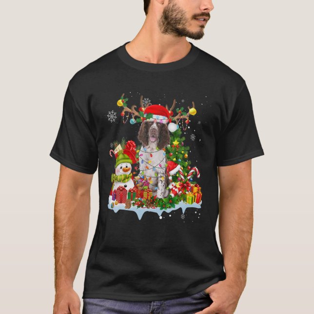 English Springer Spaniel Reindeer Christmas Lights T-Shirt (Vorderseite)
