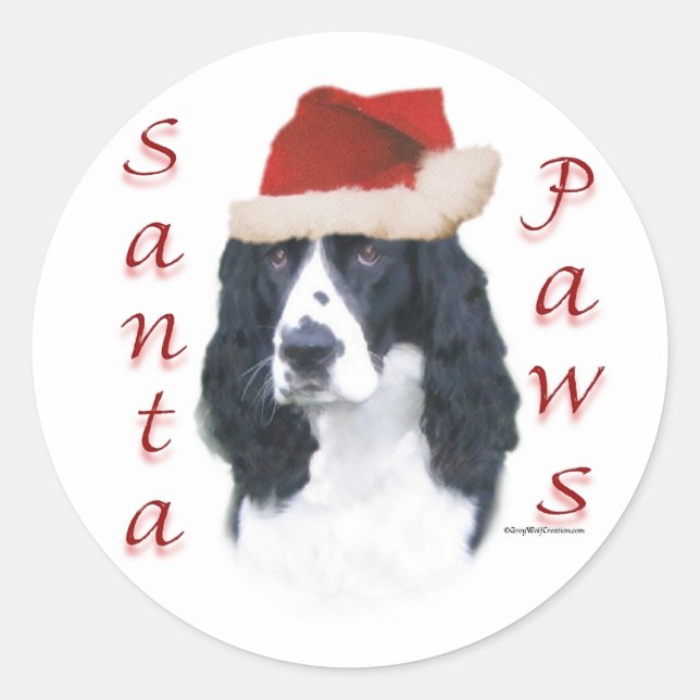 English Springer Spaniel Santa Paws Runder Aufkleber (Vorderseite)