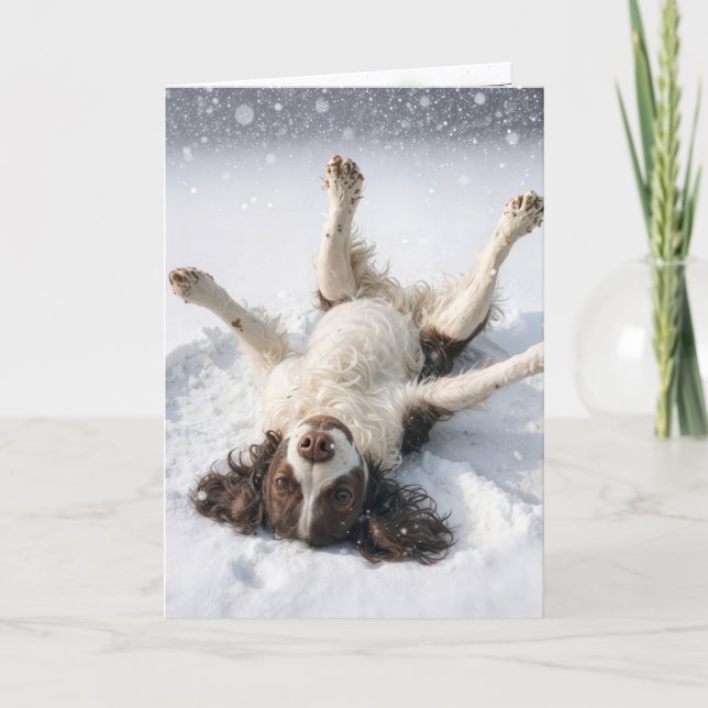 English Springer Spaniel Schneeengel Feiertagskarte (Vorderseite)