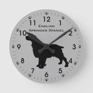 English Springer Spaniel Silhouette Personalized Runde Wanduhr