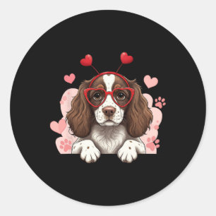 English Springer Spaniel Stirnband Valentinstag Da Runder Aufkleber