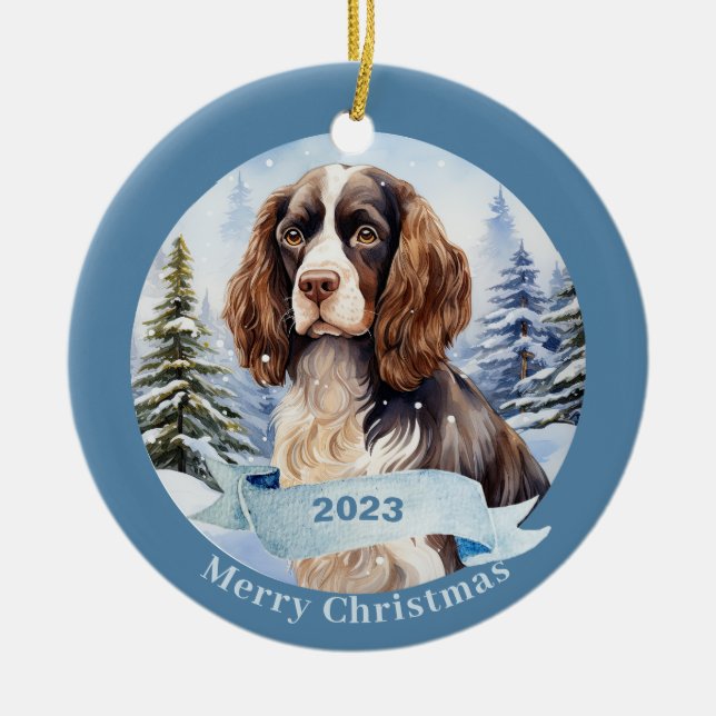 English Springer Spaniel  watercolor  Christmas Keramik Ornament (Vorne)