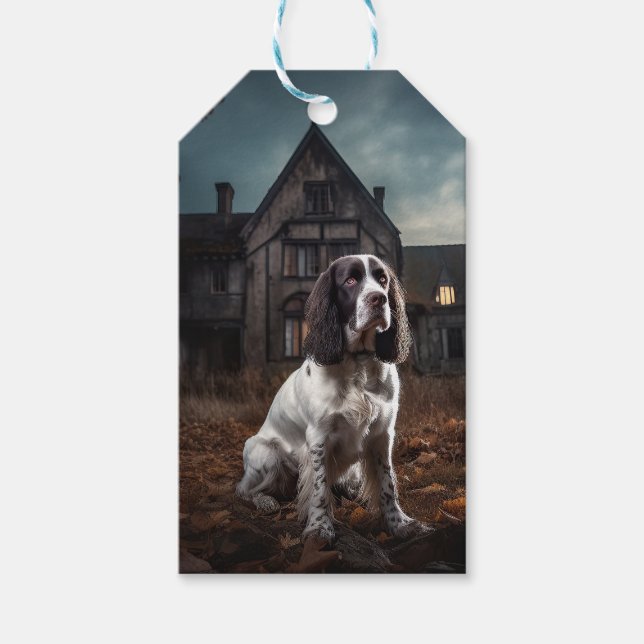 English Springer Spanier Halloween Beängstigend Geschenkanhänger (Vorderseite)