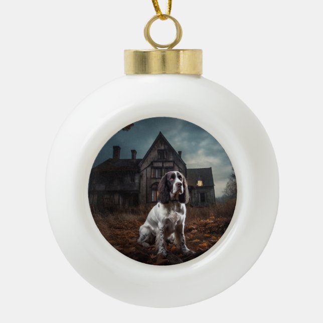 English Springer Spanier Halloween Beängstigend Keramik Kugel-Ornament (Vorderseite)