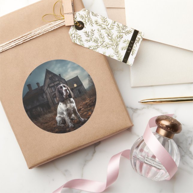 English Springer Spanier Halloween Beängstigend Runder Aufkleber (Schenken)