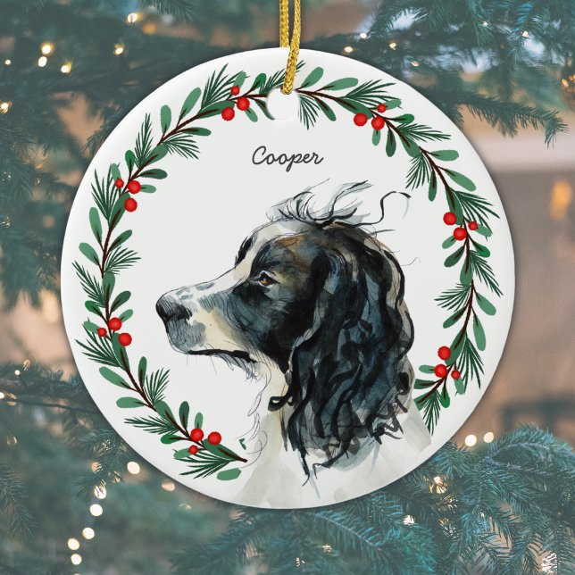 English Springer Spanier Individuelle Name Weihnac Keramik Ornament (Personalize by adding dog's name, or some other short text, or delete if text not required.  )