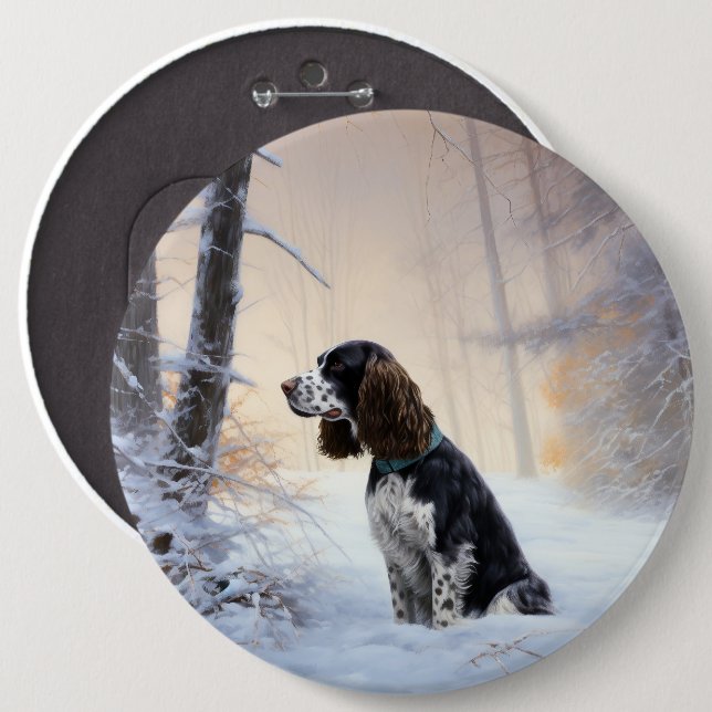 English Springer Spanier Let It Snow Christmas Button (Vorne & Hinten)