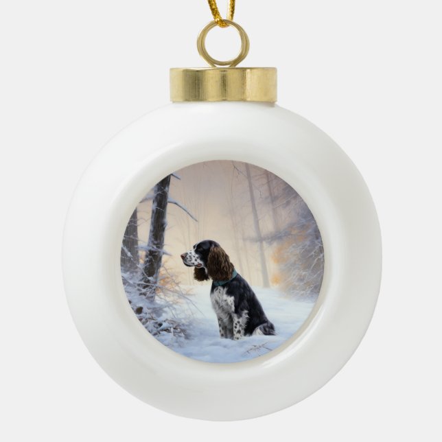 English Springer Spanier Let It Snow Christmas Keramik Kugel-Ornament (Vorderseite)
