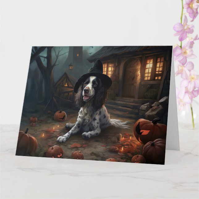 English Springer Spanier Pumpkins Halloween Beängs Karte (Orchidee)
