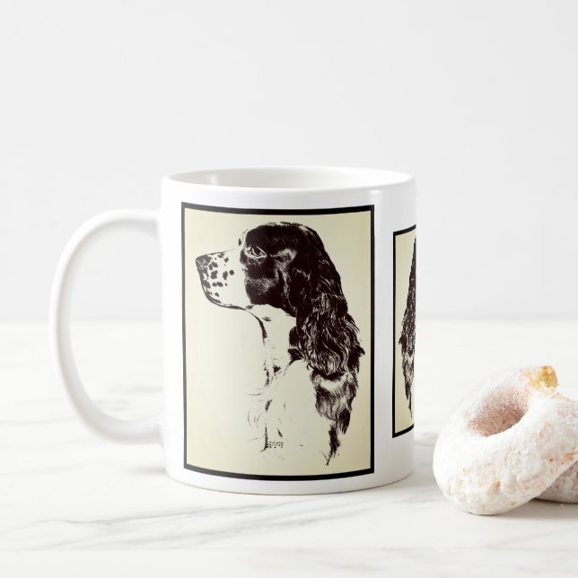 English Springer Spanier Vintag Art Kaffeetasse (Mit Donut)