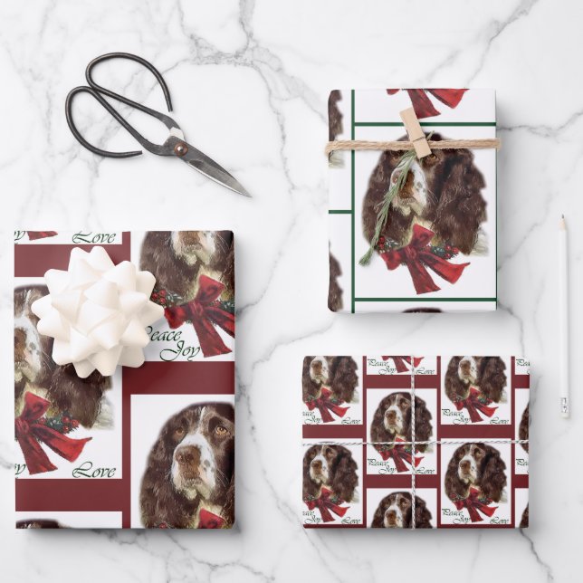 English Springer Spanier Weihnachten Geschenkpapier Set (Vorderseite)