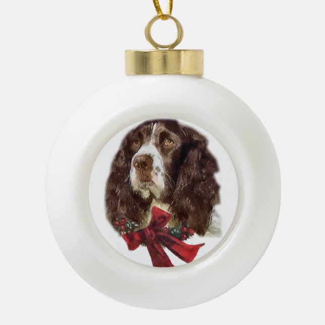 English Springer Spanier Weihnachten Keramik Kugel-Ornament (Vorderseite)