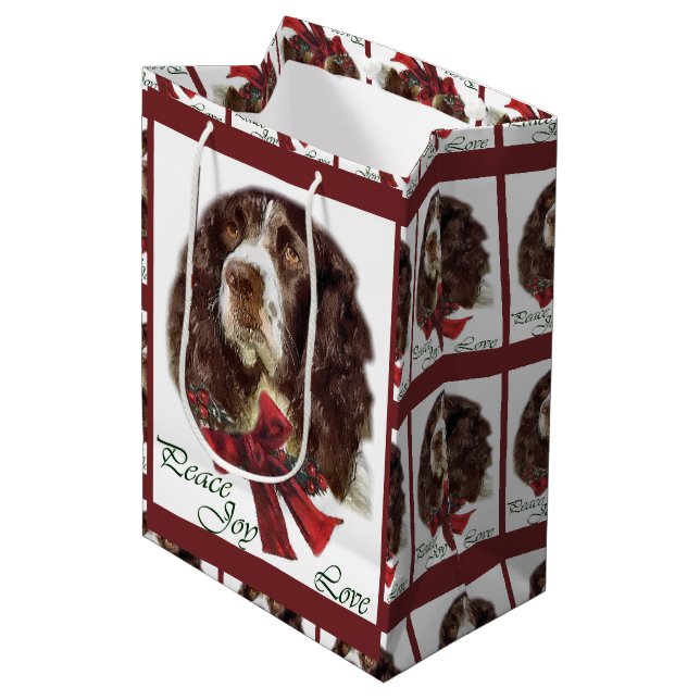 English Springer Spanier Weihnachten Mittlere Geschenktüte (Vorderseite Schrägansicht)