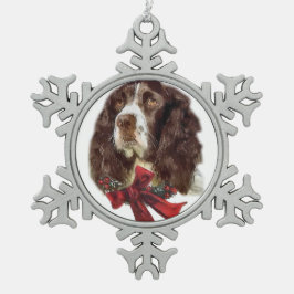 English Springer Spanier Weihnachten Schneeflocken Zinn-Ornament