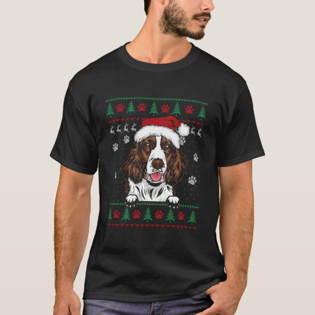 English Springer Spanier Weihnachten Ugly Sweater  T-Shirt (Vorderseite)