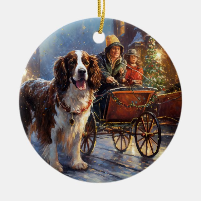 English Springer Spanier Weihnachtsfeiertage Keramik Ornament (Vorne)
