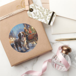 English Springer Spanier Weihnachtsfeiertage Runder Aufkleber