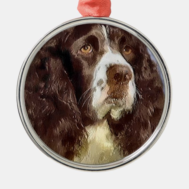 English Springer Spanisch Art Silbernes Ornament (Vorne)