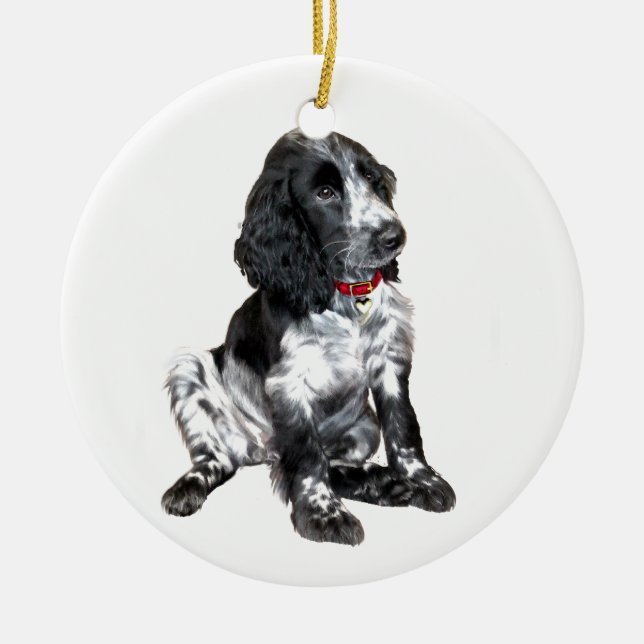 English Springer Spanisch Puppy - schwarz-weiß Keramikornament (Vorne)