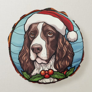 English Springer Spanisch Stains Glass Weihnachten Rundes Kissen