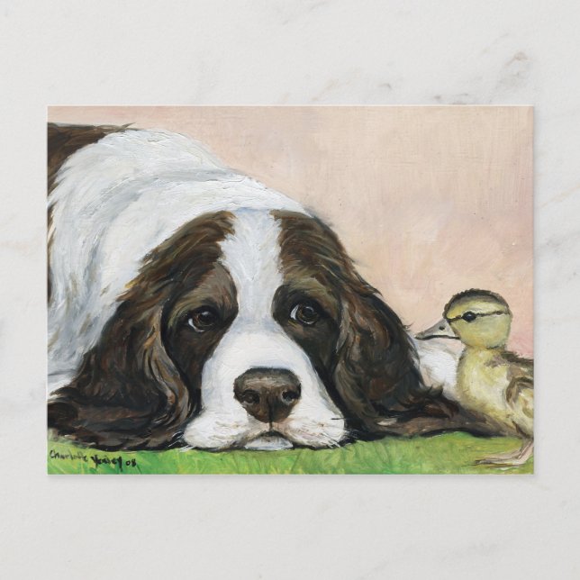 English Springer Spanisch und Duckling Art Postcar Postkarte (Vorderseite)
