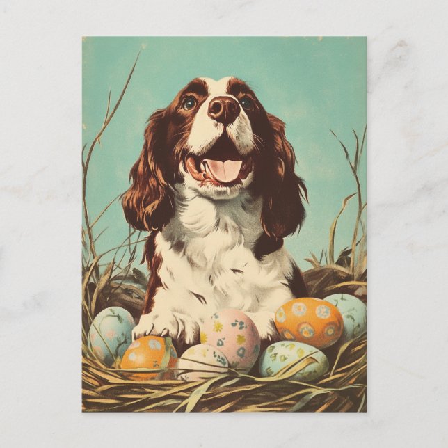 English Springer Spanisch Vintag Osterfeier Postkarte (Vorderseite)
