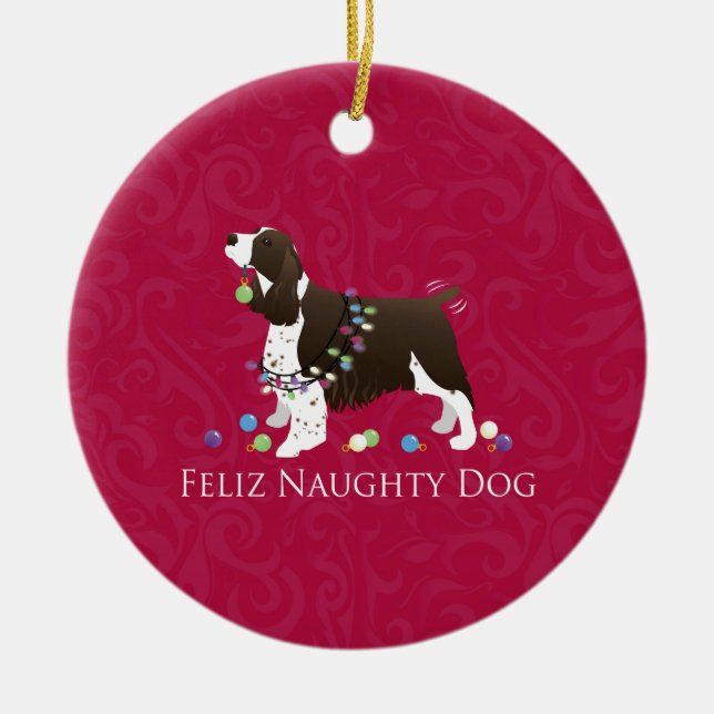 English Springer Spanisch Weihnachtsdesign Keramik Ornament (Vorne)