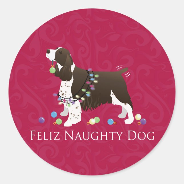 English Springer Spanisch Weihnachtsdesign Runder Aufkleber (Vorderseite)