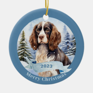 English Springer Spanische Aquarellwein Weihnachte Keramik Ornament