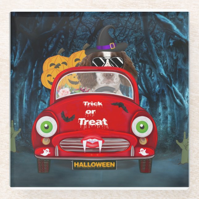 English Springer Spanischer Hund Car Beängstigend  Glasuntersetzer (Vorderseite)