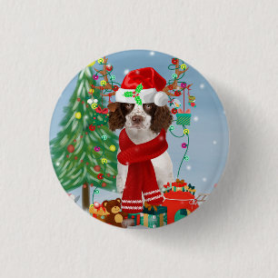 English Springer Spanischer Hund mit Weihnachtsges Button