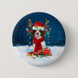 English Springer Spanischer Hund mit Weihnachtsges Button