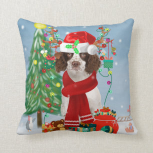 English Springer Spanischer Hund mit Weihnachtsges Kissen