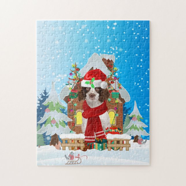English Springer Spanischer Hund mit Weihnachtsges Puzzle (Vertikal)