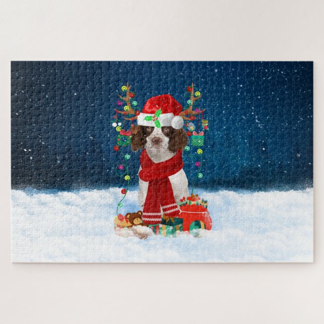 English Springer Spanischer Hund mit Weihnachtsges Puzzle (Horizontal)