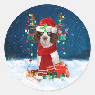 English Springer Spanischer Hund mit Weihnachtsges Runder Aufkleber