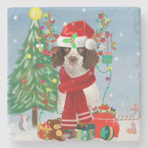 English Springer Spanischer Hund mit Weihnachtsges Steinuntersetzer
