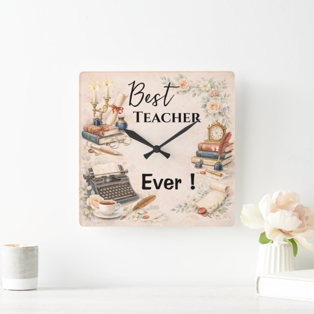 English Teacher Thank You Gift End of School Year Quadratische Wanduhr (Zuhause)