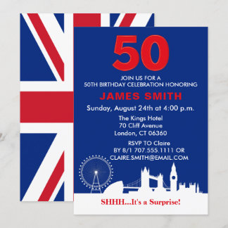 English Theme 50. Geburtstagsparty Einladung