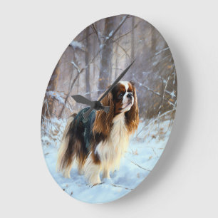 English Toy Spaniel Lass es schneien Weihnachten Große Wanduhr