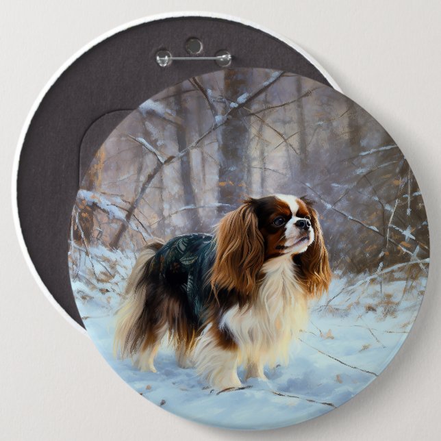 English Toy Spaniel Let It Snow Weihnachten Button (Vorne & Hinten)
