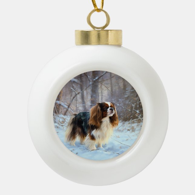 English Toy Spaniel Let It Snow Weihnachten Keramik Kugel-Ornament (Vorderseite)