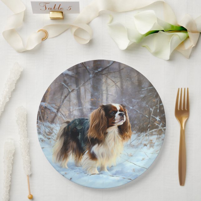 English Toy Spaniel Let It Snow Weihnachten Pappteller (Hochzeit)