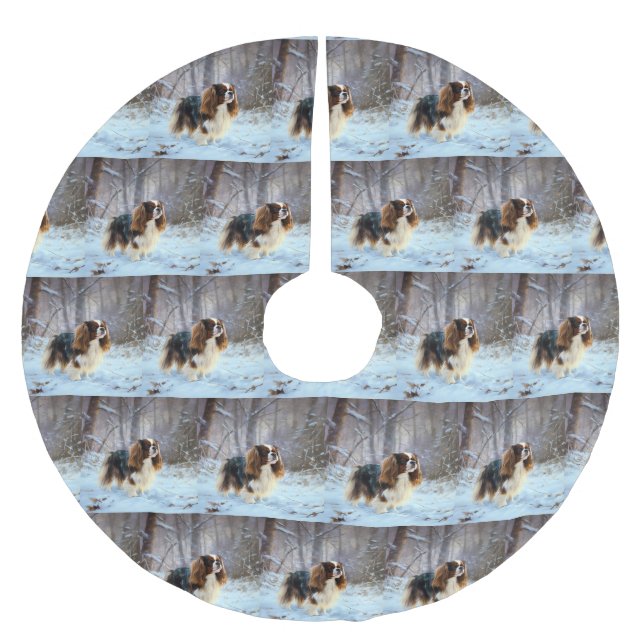 English Toy Spaniel Let It Snow Weihnachten Polyester Weihnachtsbaumdecke (Vorderseite)